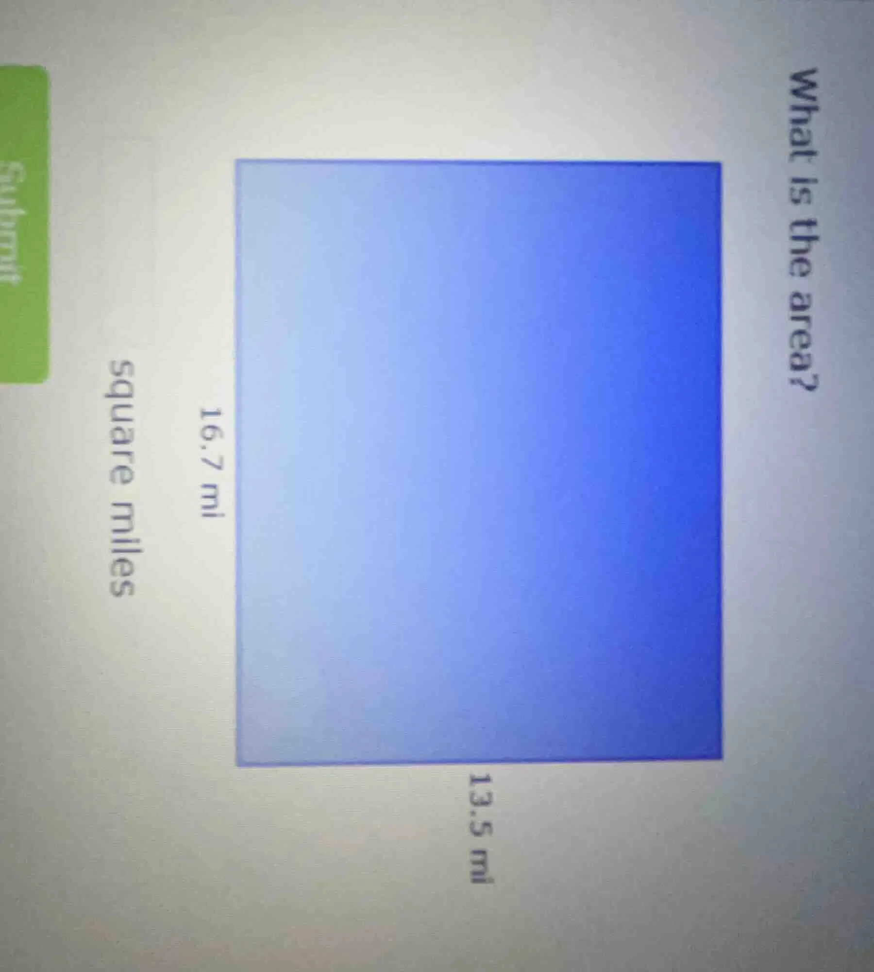 what is the area? 16.7 mi 13.5 mi square miles