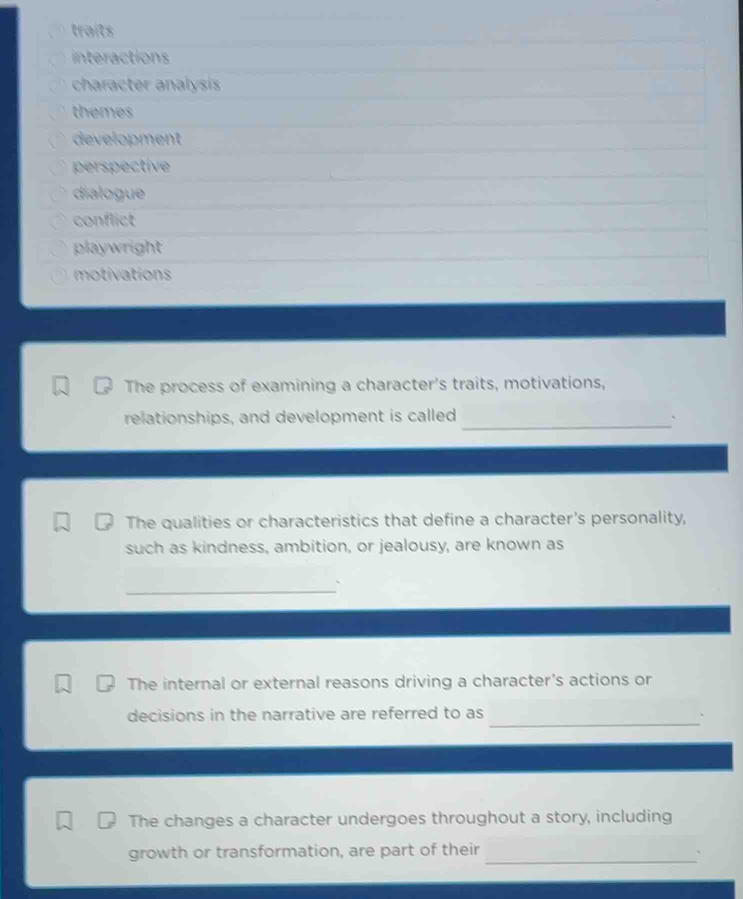traits interactions character analysis themes development perspective d…