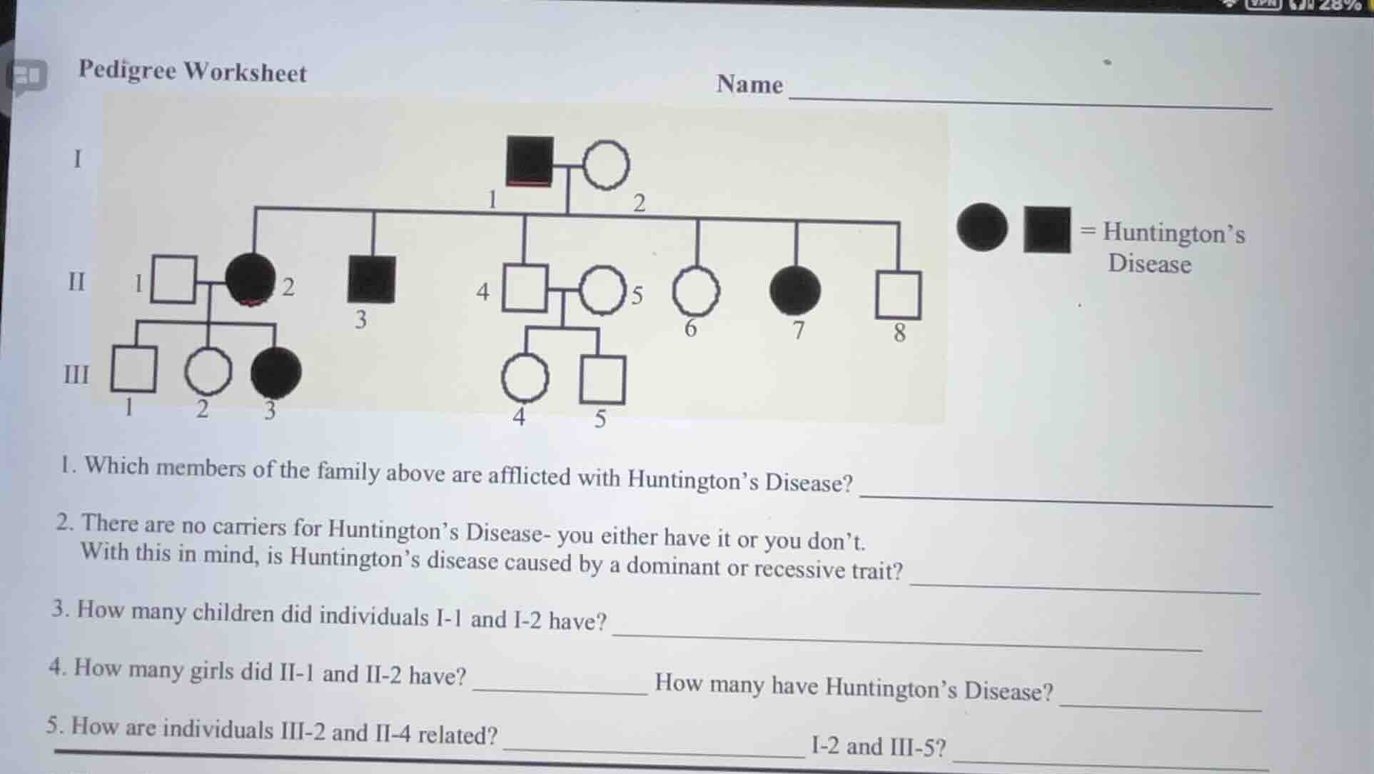 pedigree worksheet name 1. which members of the family above are afflic…