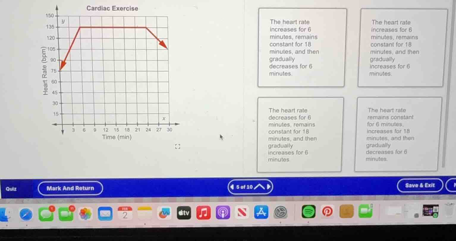 cardiac exercise the heart rate increases for 6 minutes, remains consta…