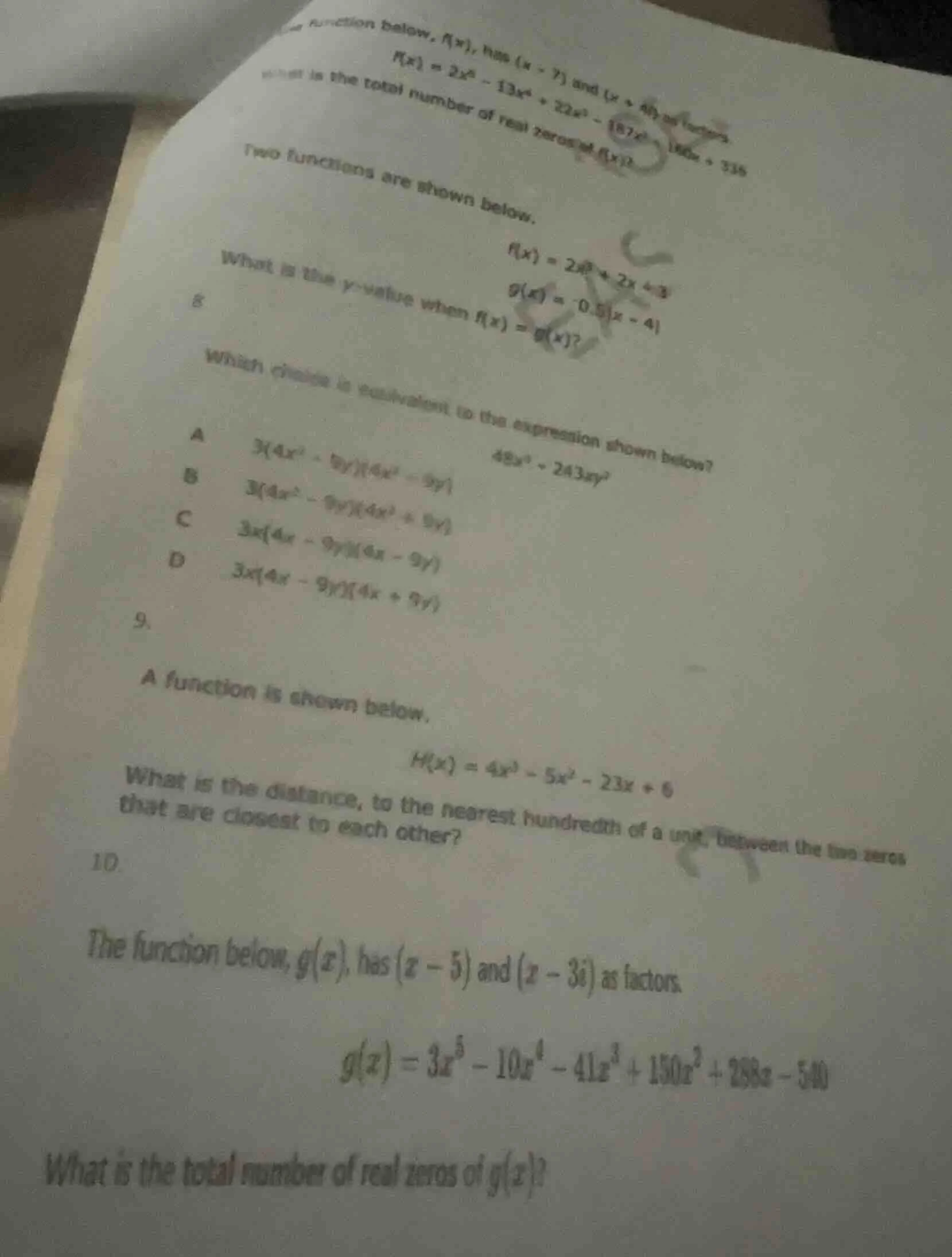 two functions are shown below.\\( f(x) = 2x^2 + 2x - 3 \\)\\( g(x) = -0…