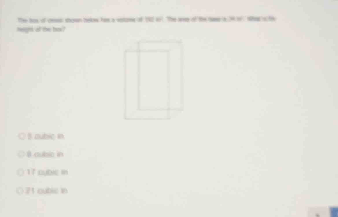 the box of cereal shown below has a volume of 152 in³. the area of the …