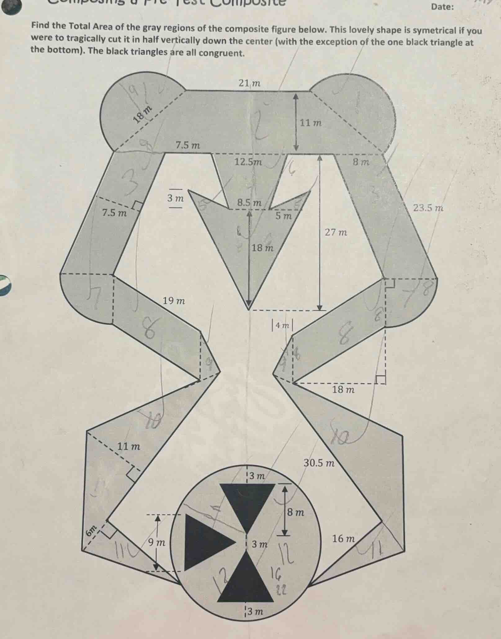 find the total area of the gray regions of the composite figure below. …