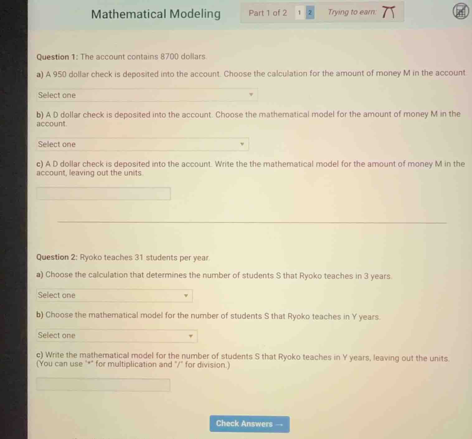 mathematical modeling part 1 of 2 question 1: the account contains 8700…