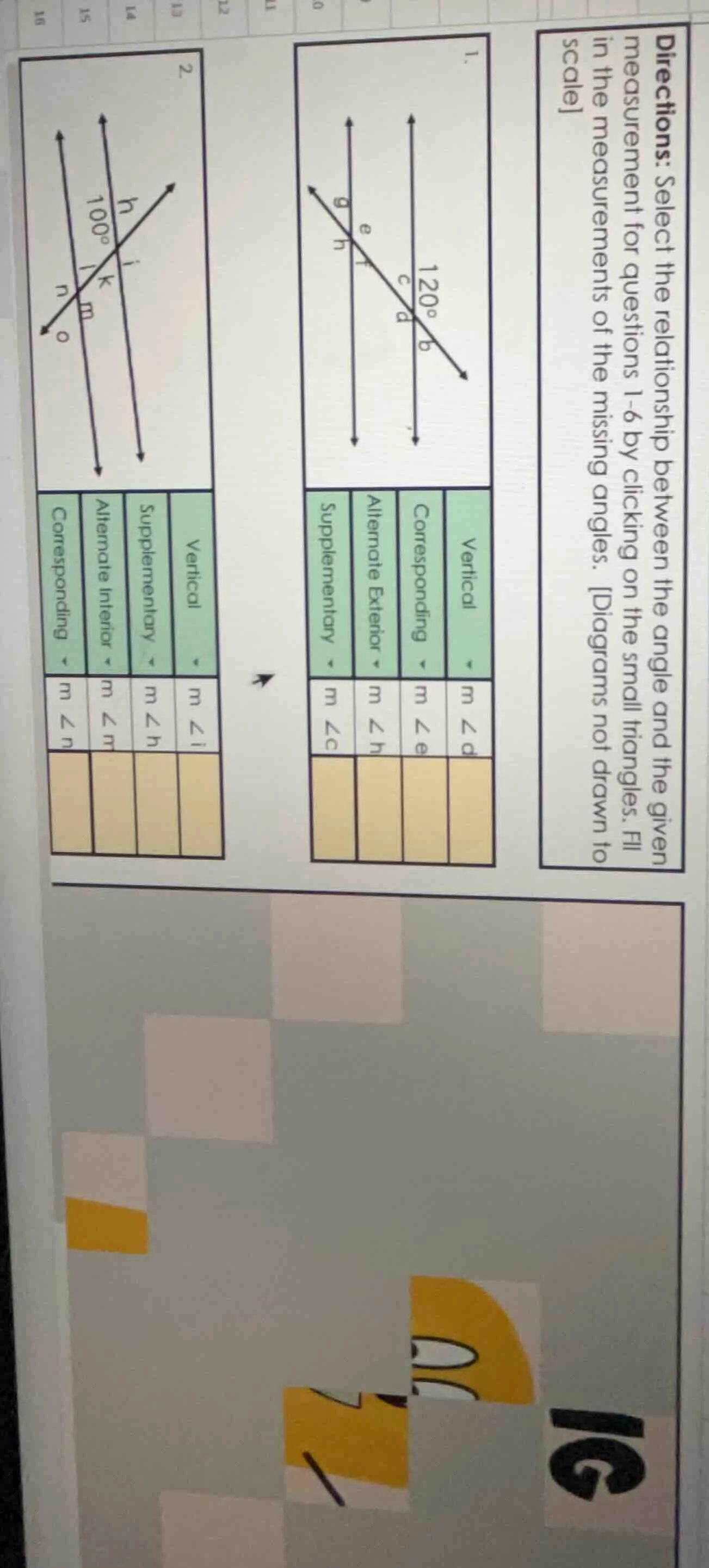 directions: select the relationship between the angle and the given mea…