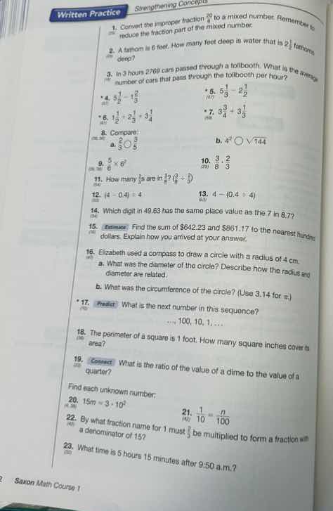 strengthening concepts written practice 1. convert the improper fractio…