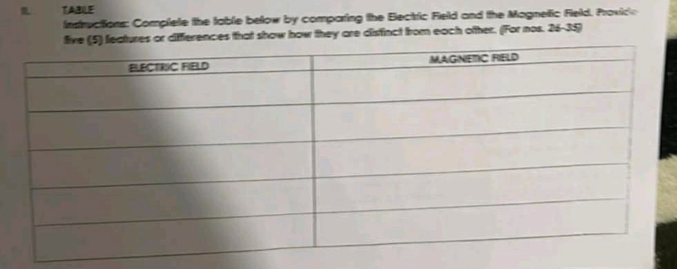 table instructions: complete the table below by comparing the electric …