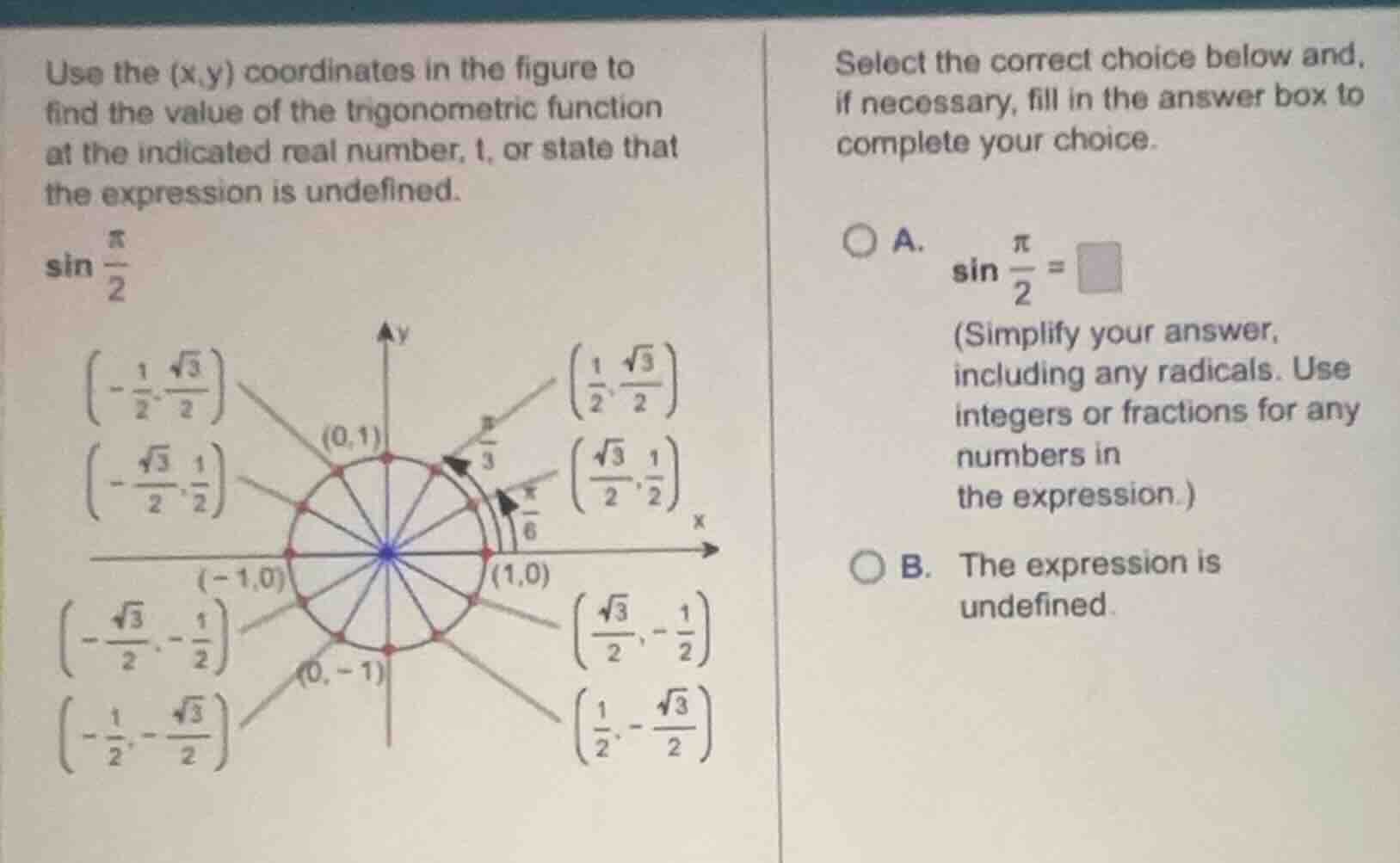 use the (x,y) coordinates in the figure to find the value of the trigon…