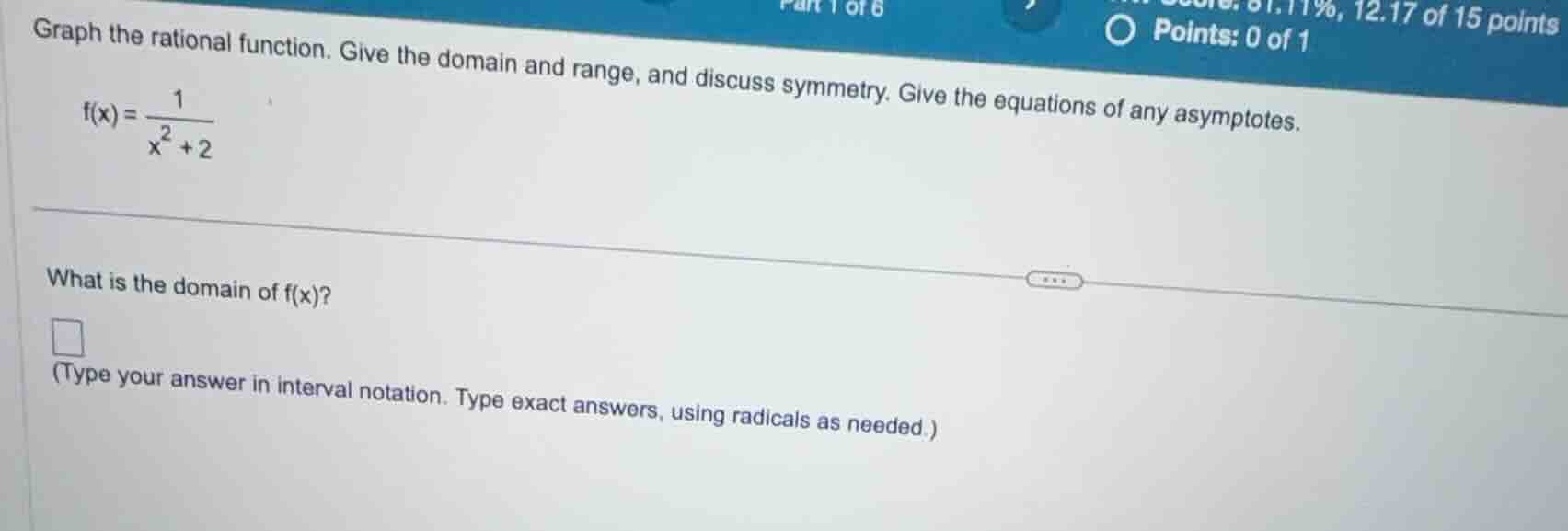 graph the rational function. give the domain and range, and discuss sym…