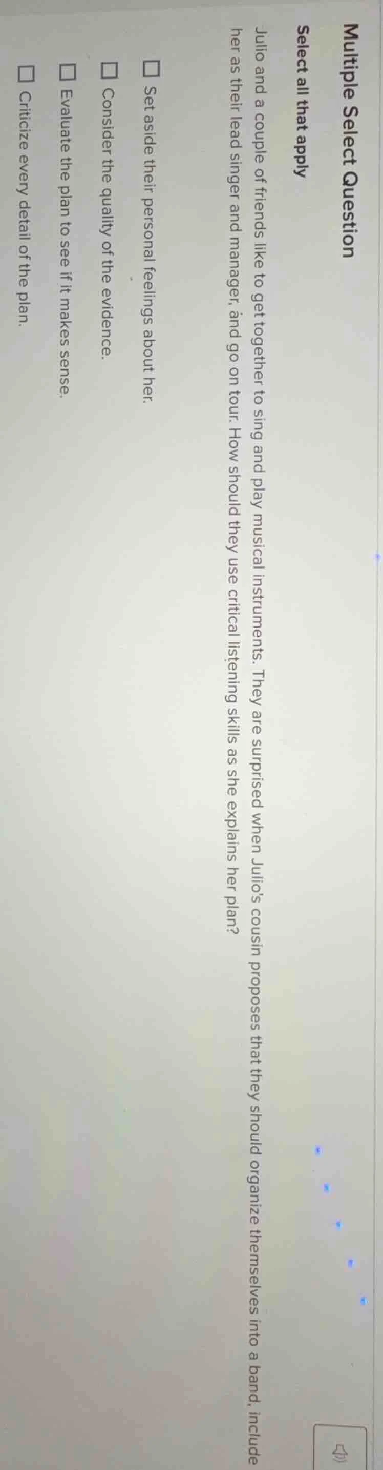 multiple select question select all that apply julio and a couple of fr…