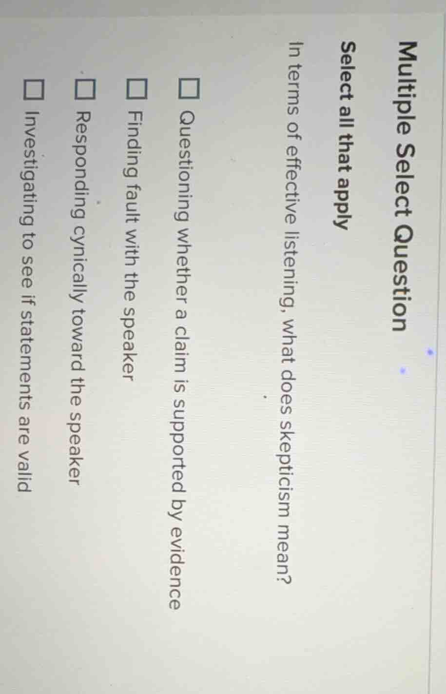 multiple select question select all that apply in terms of effective li…