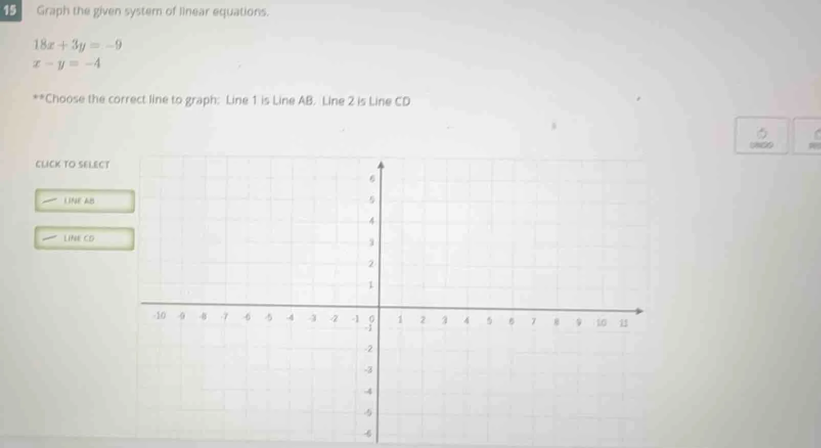 15 graph the given system of linear equations. ( 18x + 3y = -9 ) ( x - …