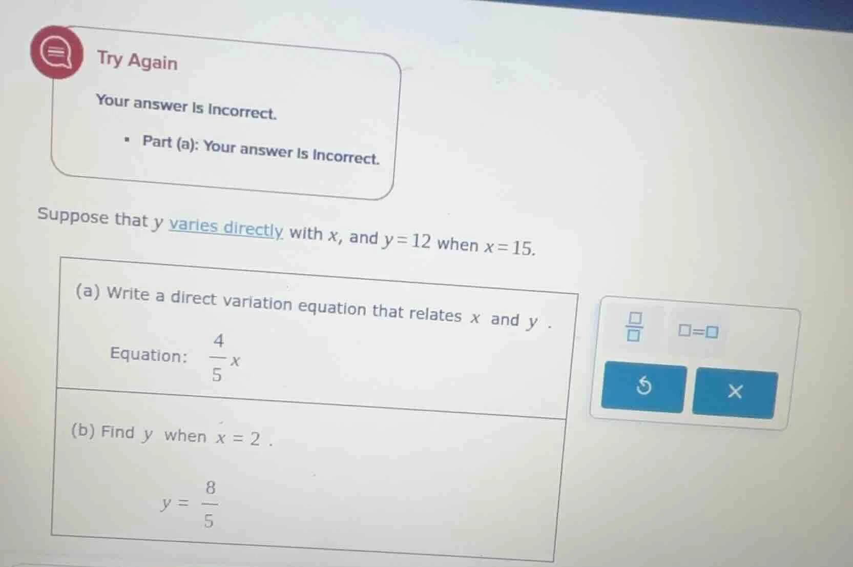 try again your answer is incorrect. - part (a): your answer is incorrec…