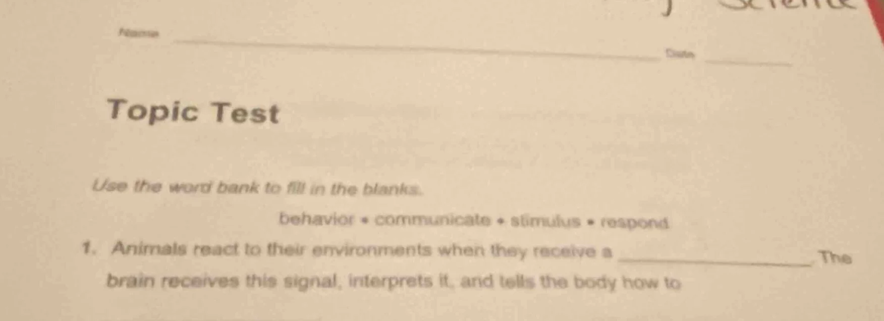 name date topic test use the word bank to fill in the blanks. behavior …