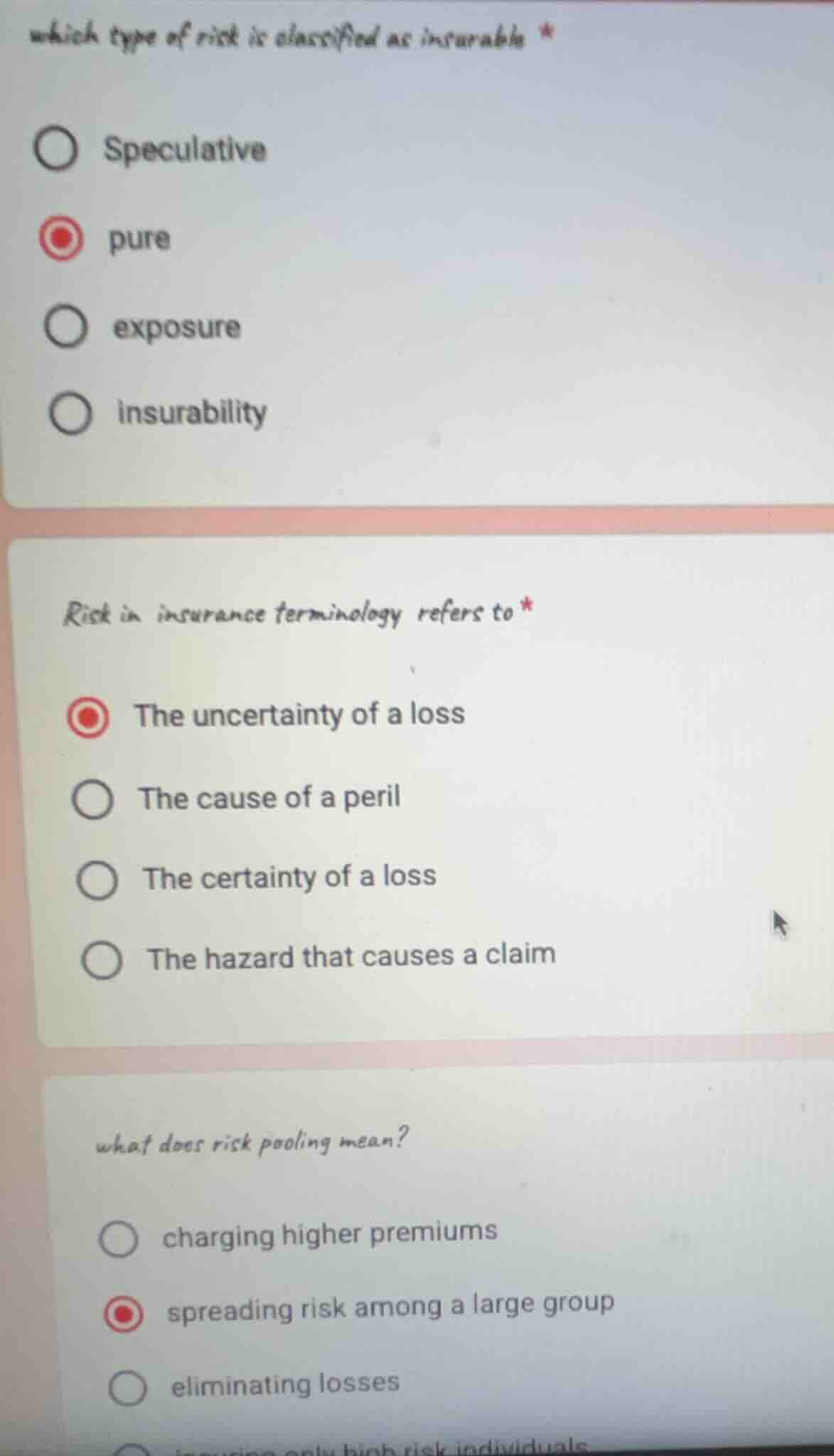 which type of risk is classified as insurable * speculative pure exposu…