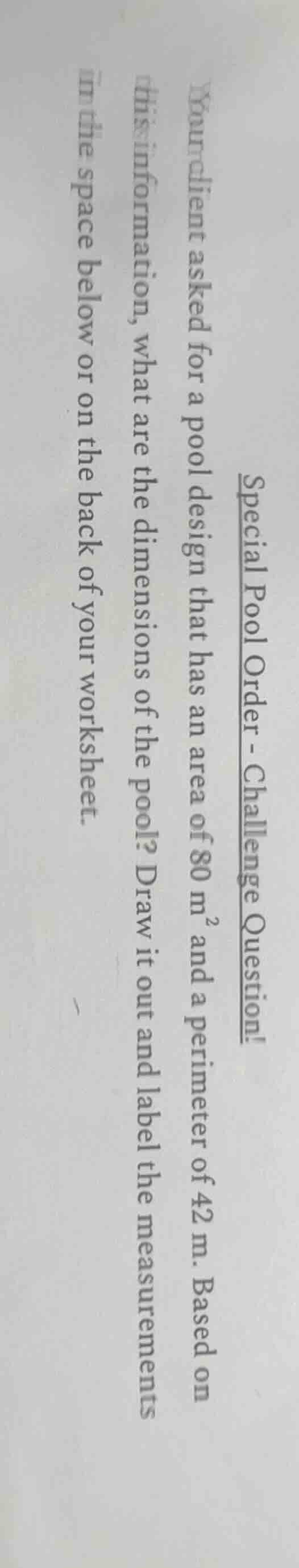 special pool order - challenge question! your client asked for a pool d…