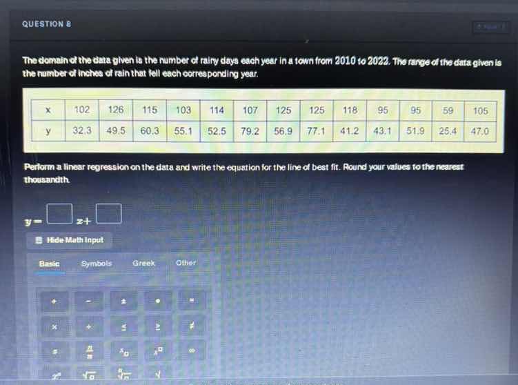 question 8 the domain of the data given is the number of rainy days eac…