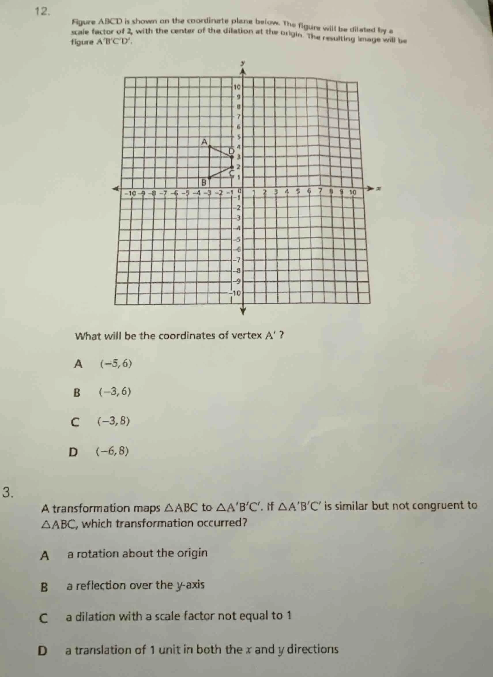 12. figure abcd is shown on the coordinate plane below. the figure will…