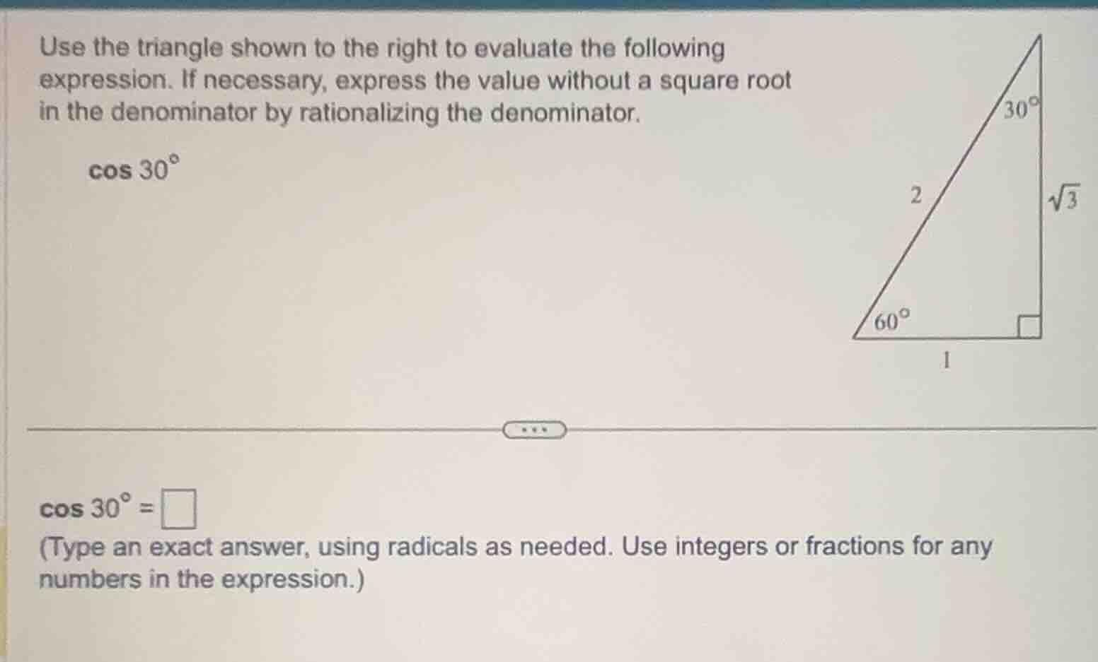 use the triangle shown to the right to evaluate the following expressio…