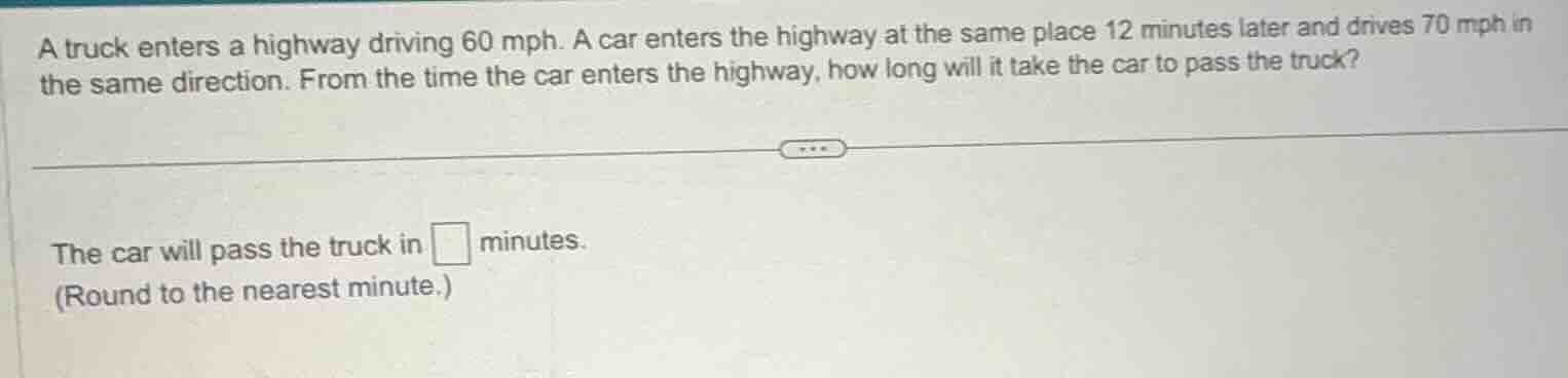 a truck enters a highway driving 60 mph. a car enters the highway at th…