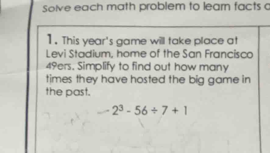 solve each math problem to learn facts o 1. this years game will take p…