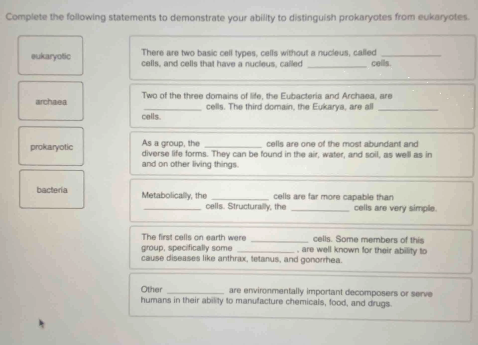 complete the following statements to demonstrate your ability to distin…