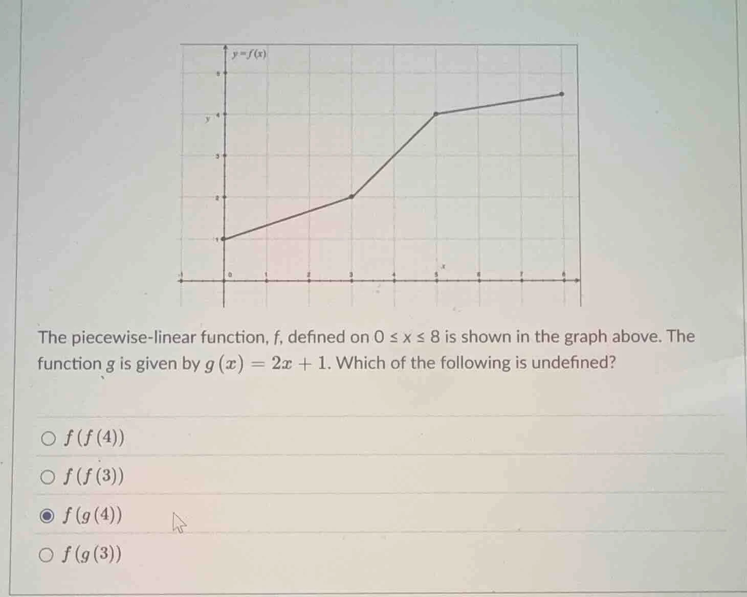 the piecewise-linear function, f, defined on ( 0 leq x leq 8 ) is shown…