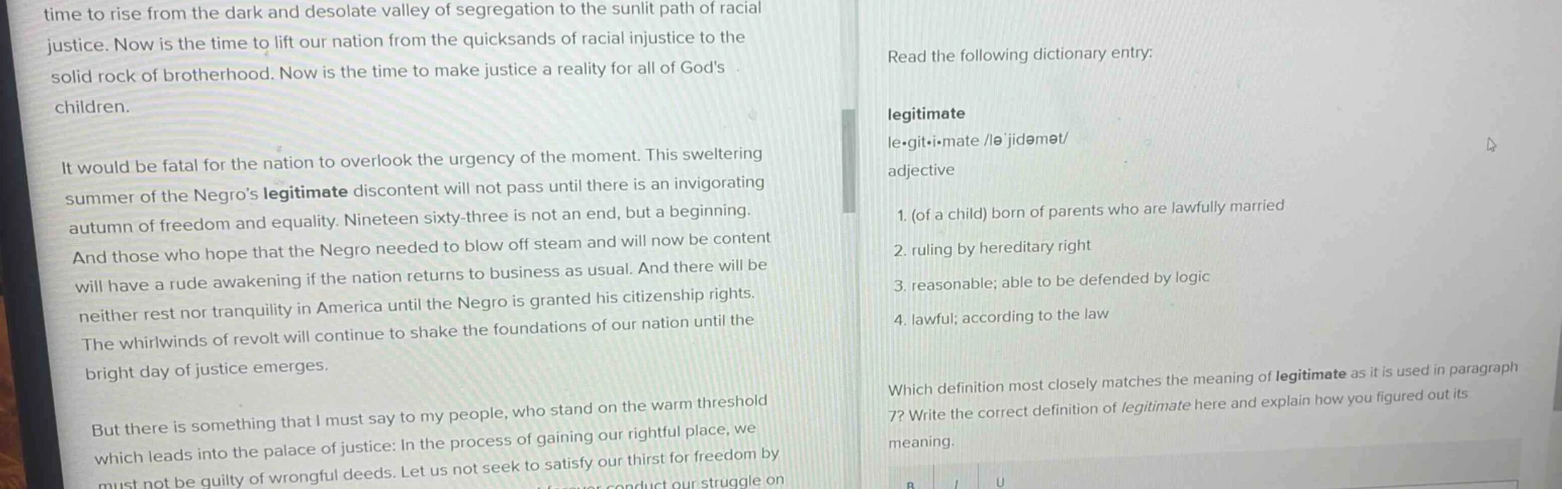 time to rise from the dark and desolate valley of segregation to the su…