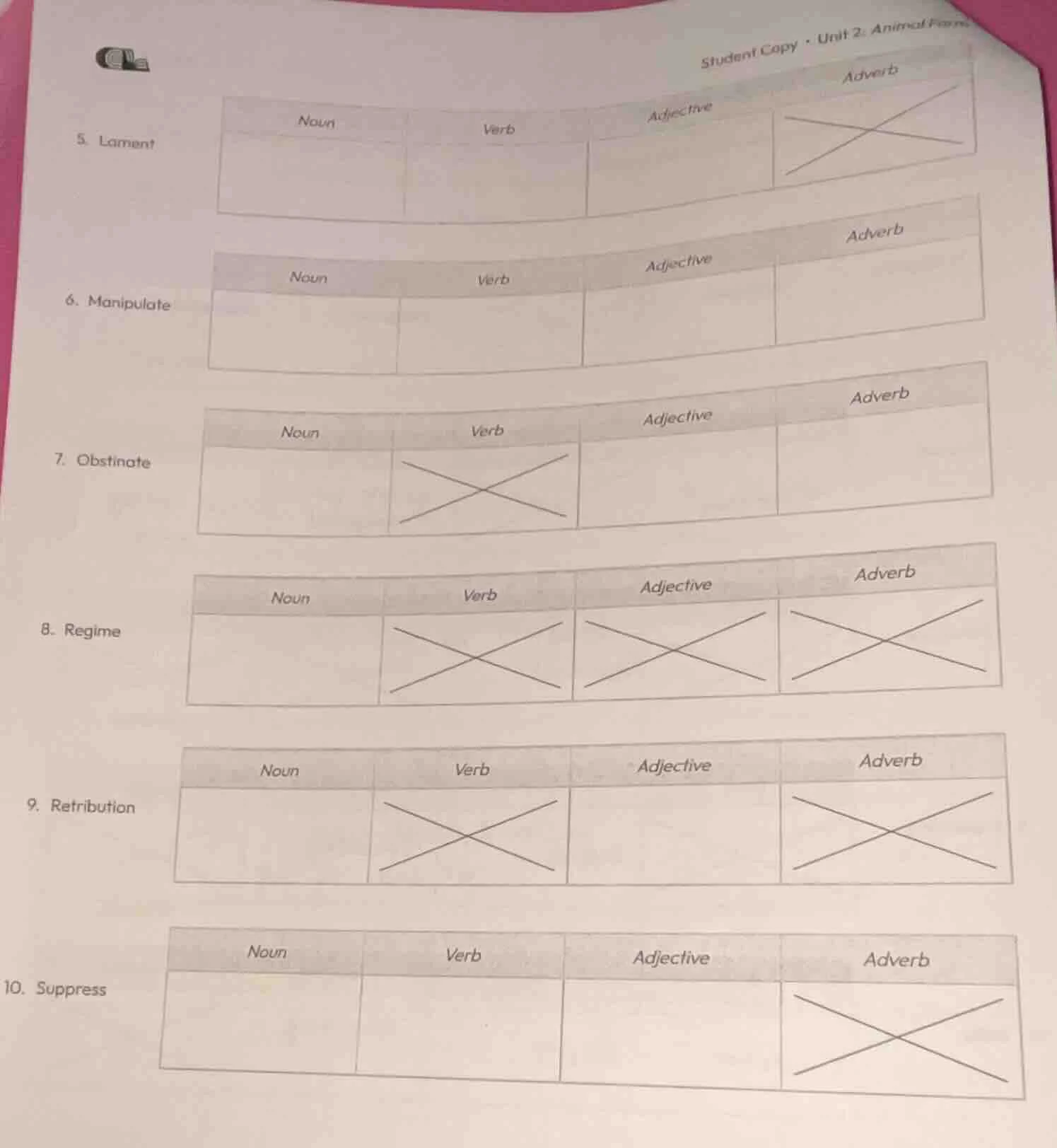 5. lament noun verb adjective adverb 6. manipulate noun verb adjective …