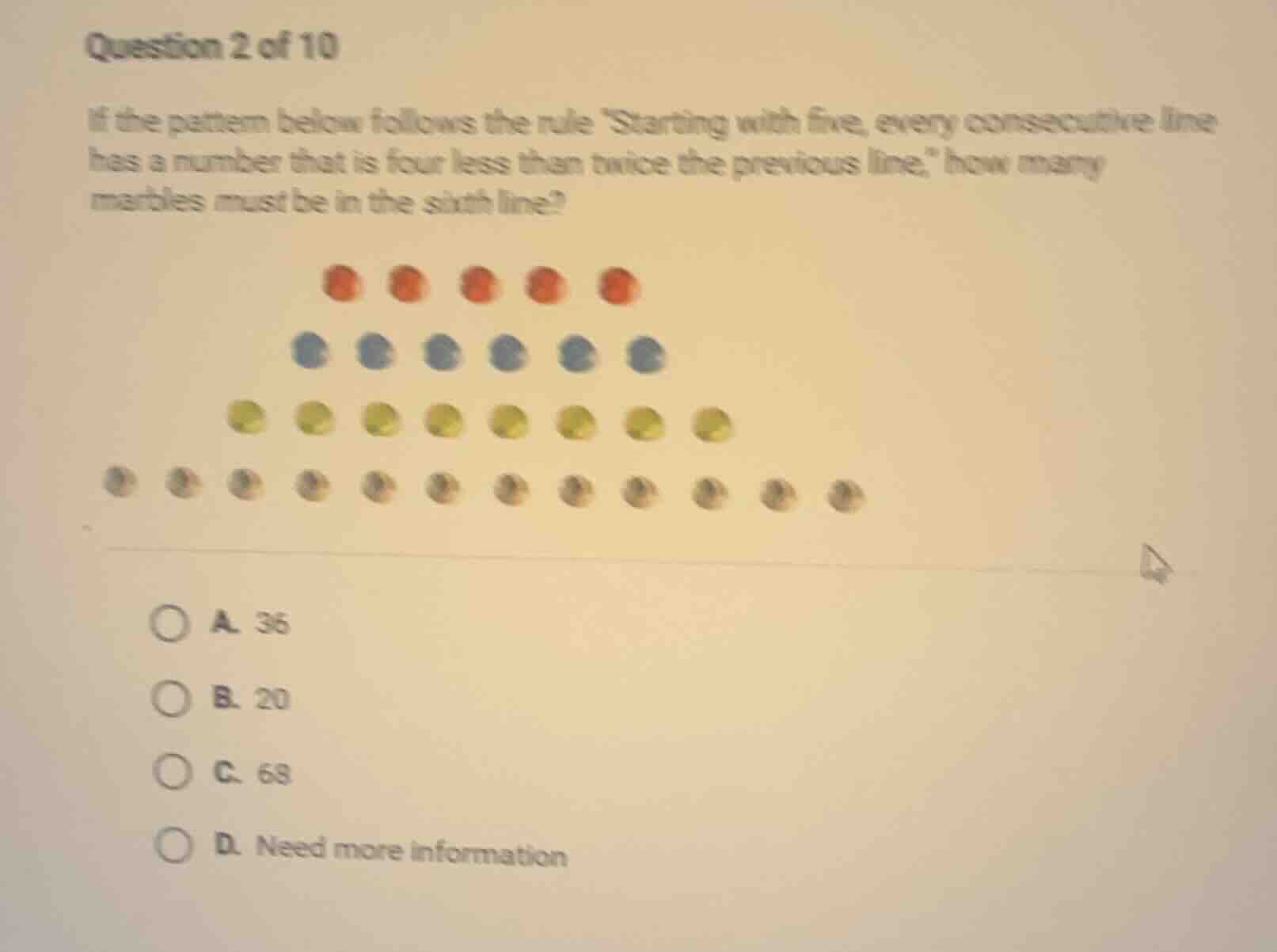 question 2 of 10 if the pattern below follows the rule starting with fi…