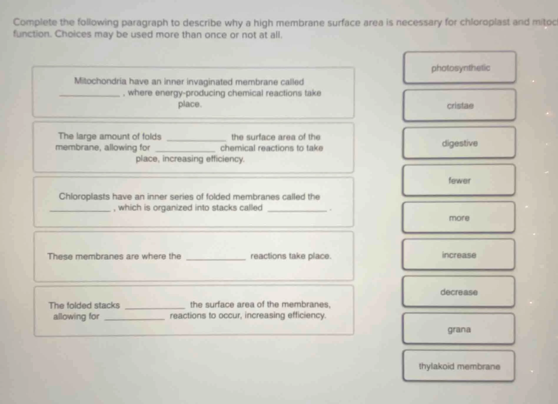 complete the following paragraph to describe why a high membrane surfac…