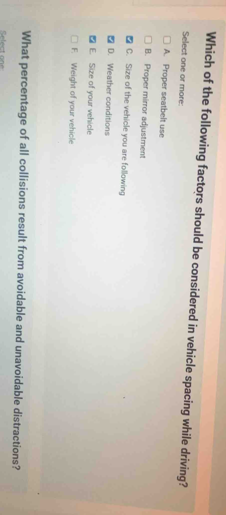 which of the following factors should be considered in vehicle spacing …