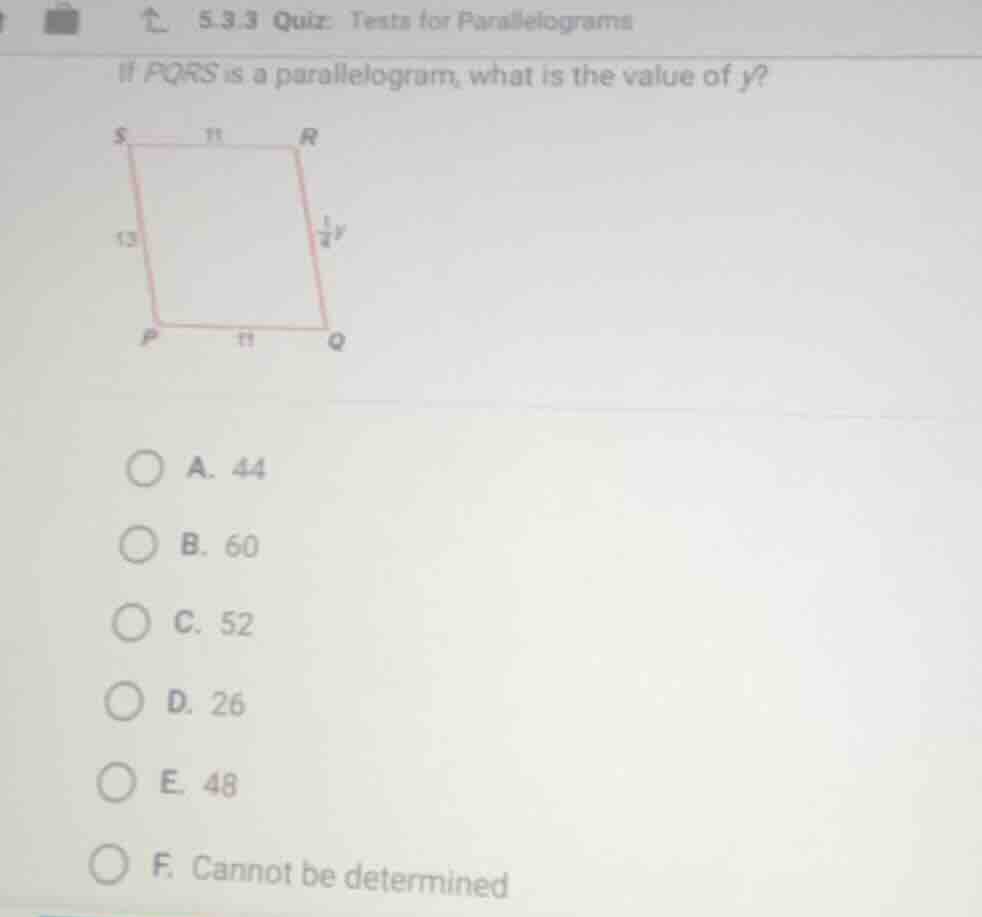 5.3.3 quiz: tests for parallelograms if pqrs is a parallelogram, what i…