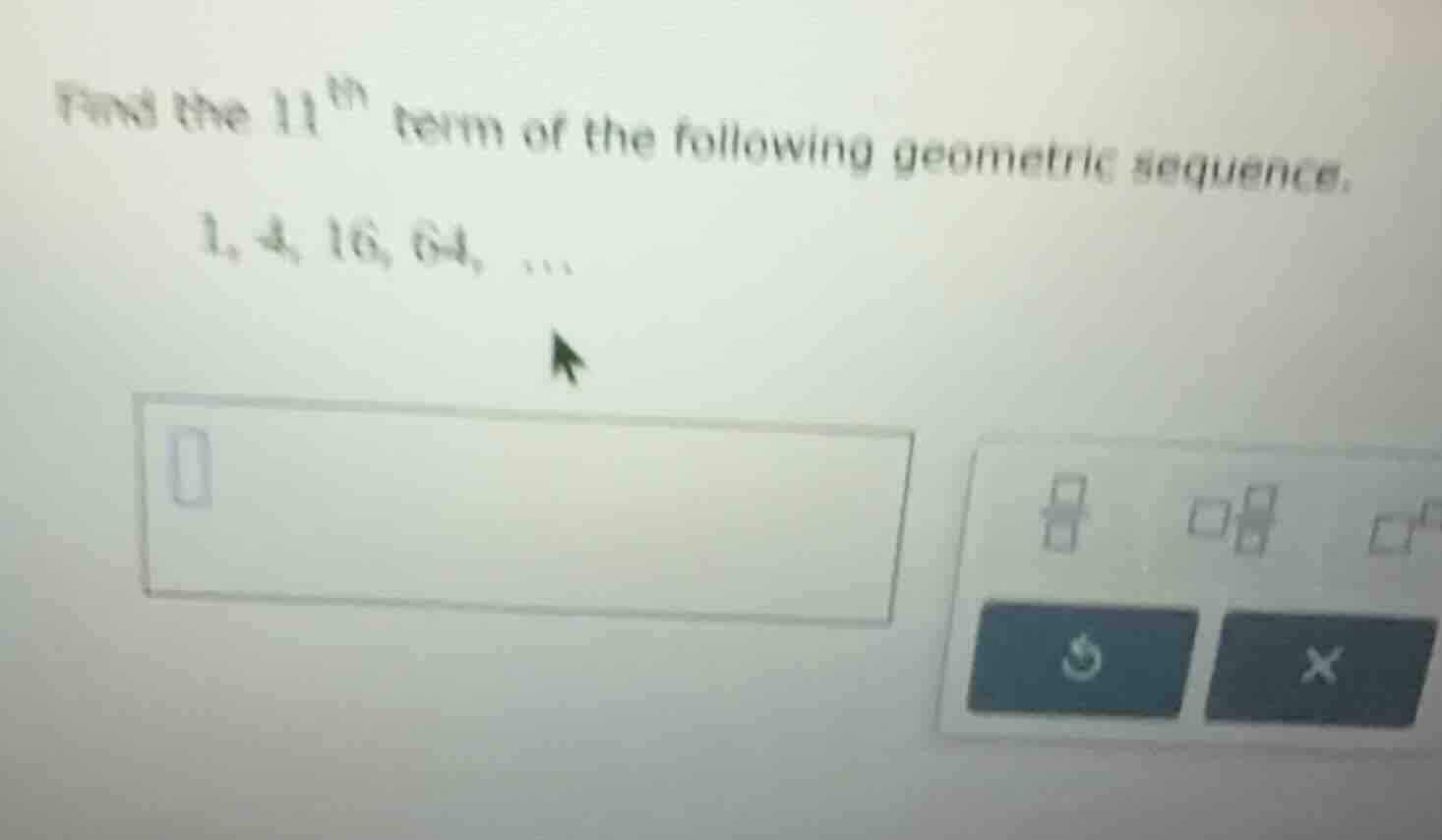 find the $11^{\\text{th}}$ term of the following geometric sequence.\ 1…