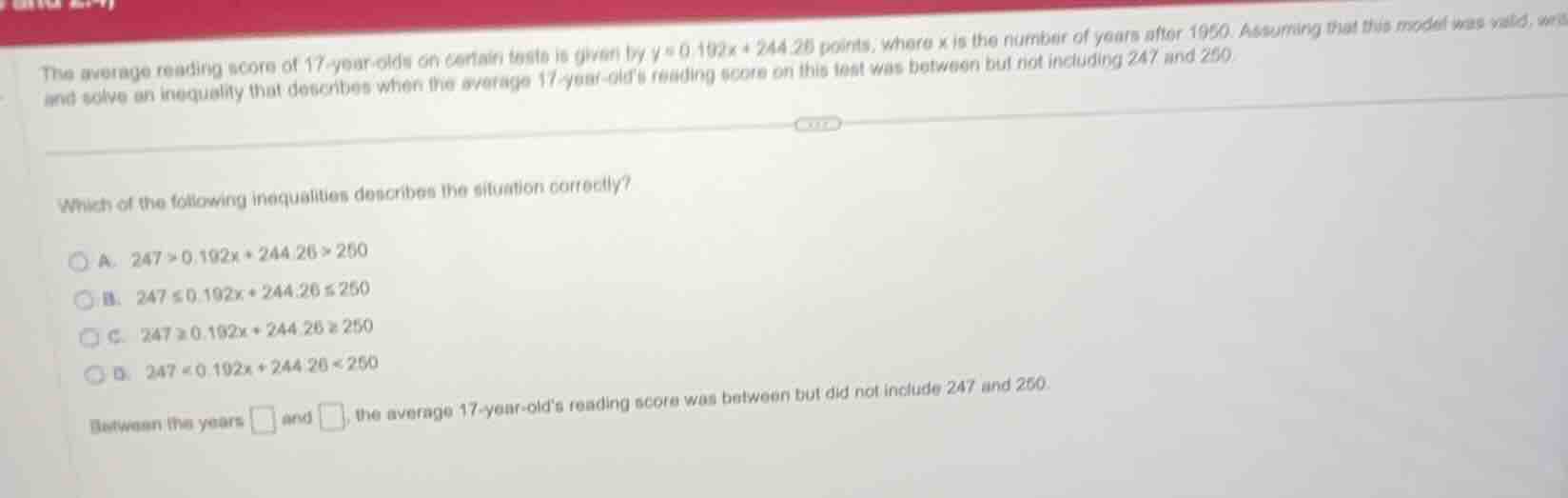 the average reading score of 17 - year - olds on certain tests is given…