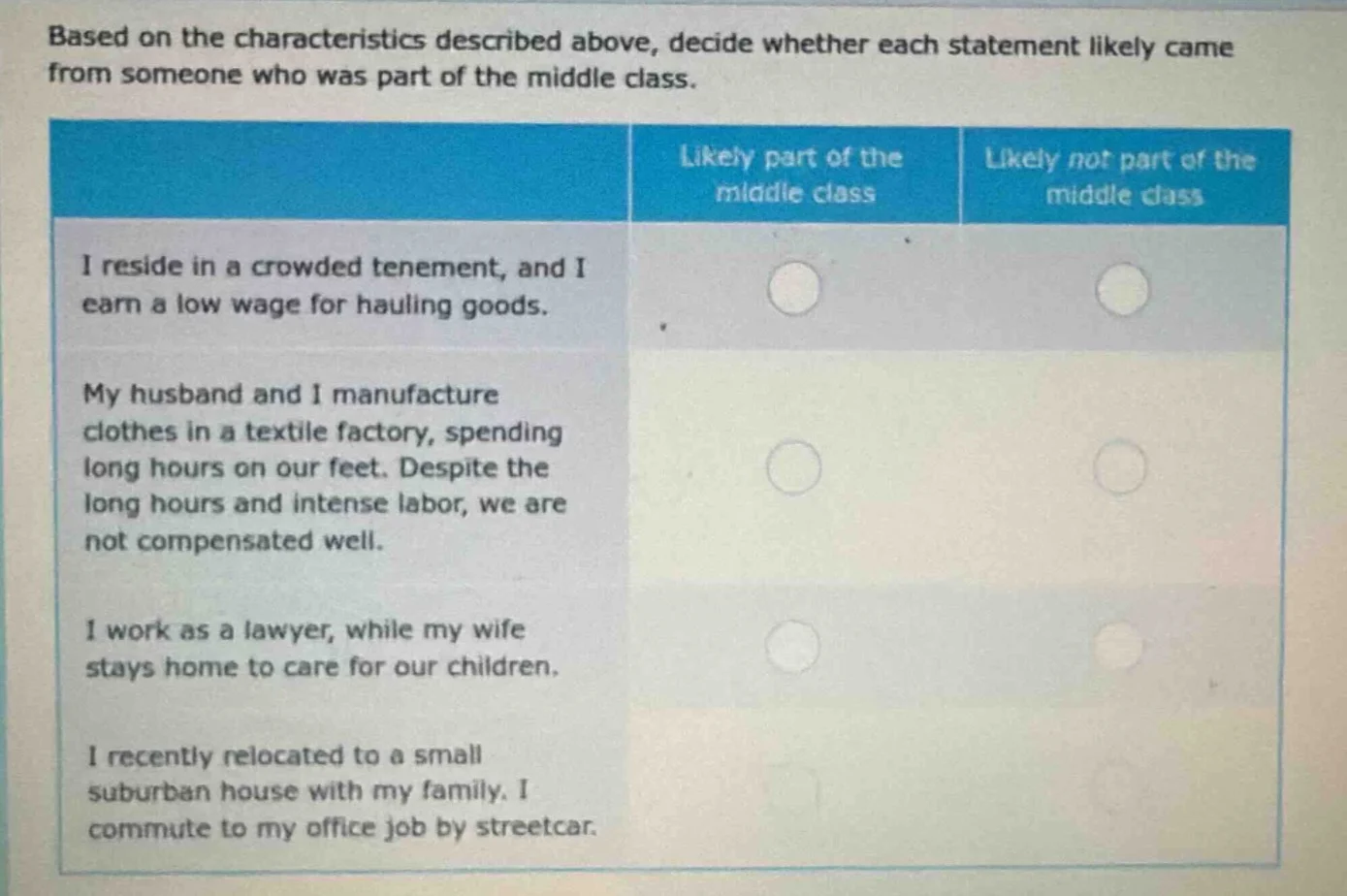 based on the characteristics described above, decide whether each state…