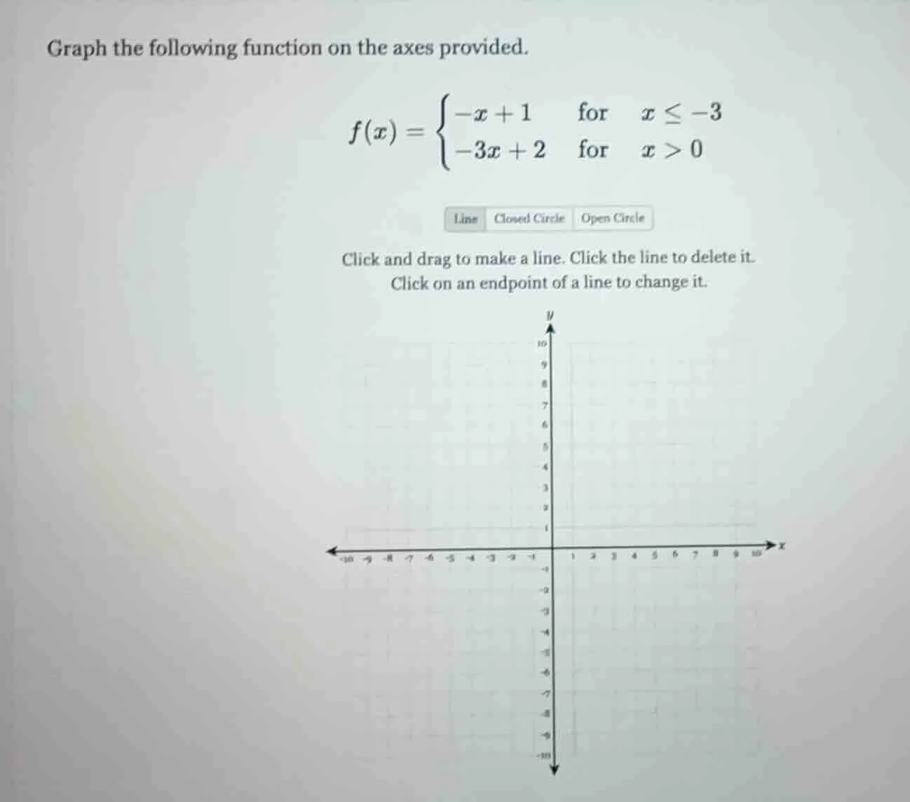 graph the following function on the axes provided. $f(x) = \\begin{case…