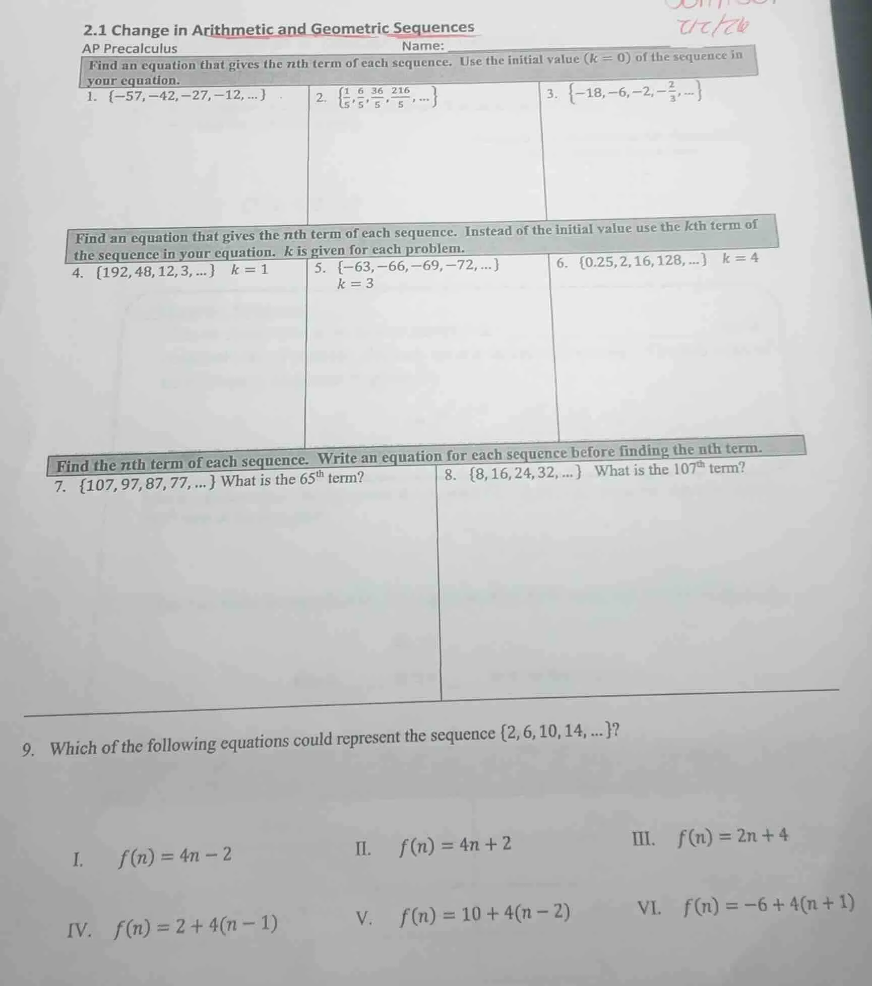 2.1 change in arithmetic and geometric sequences ap precalculus name: f…