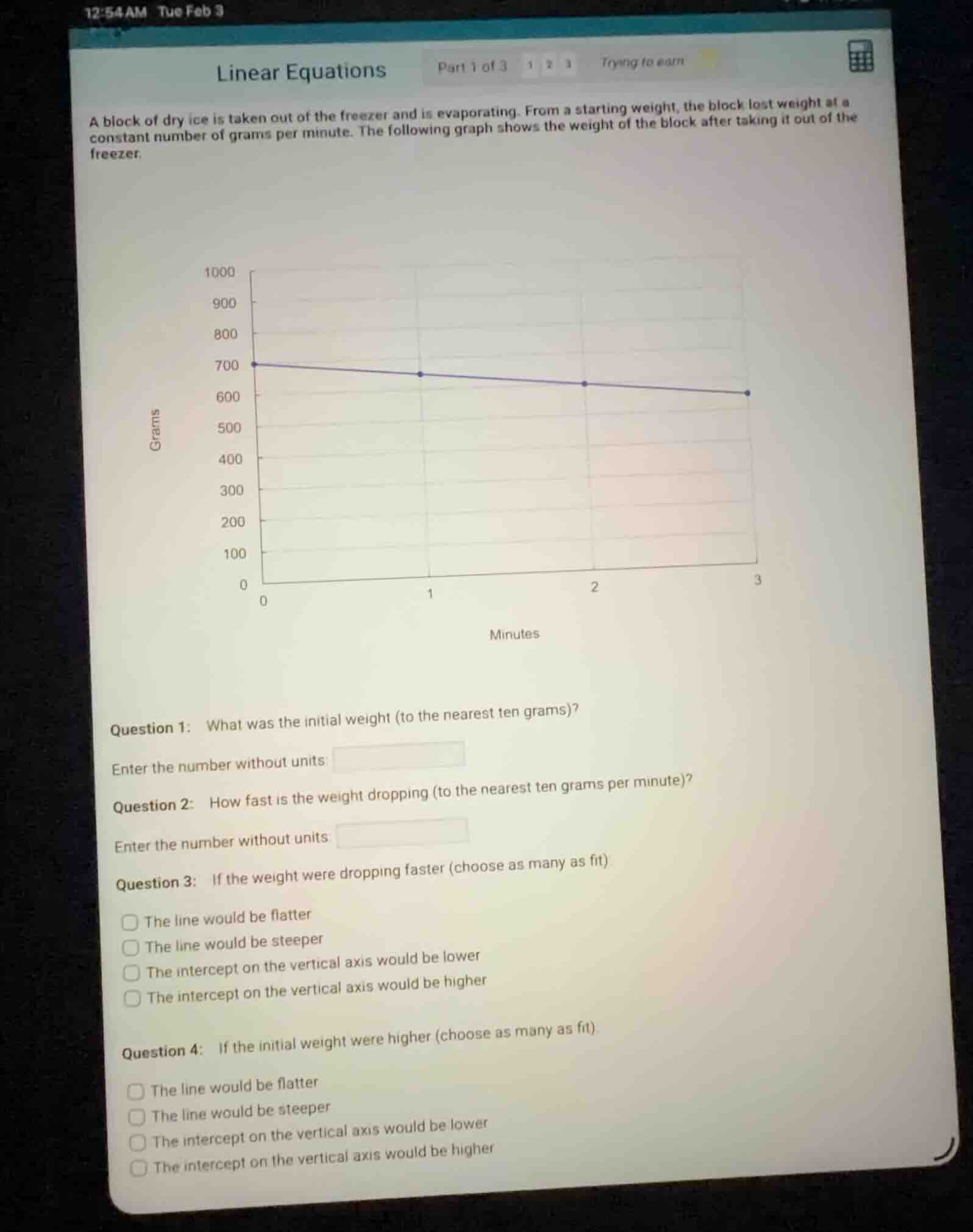 linear equations part 1 of 3 1 2 3 trying to earn a block of dry ice is…