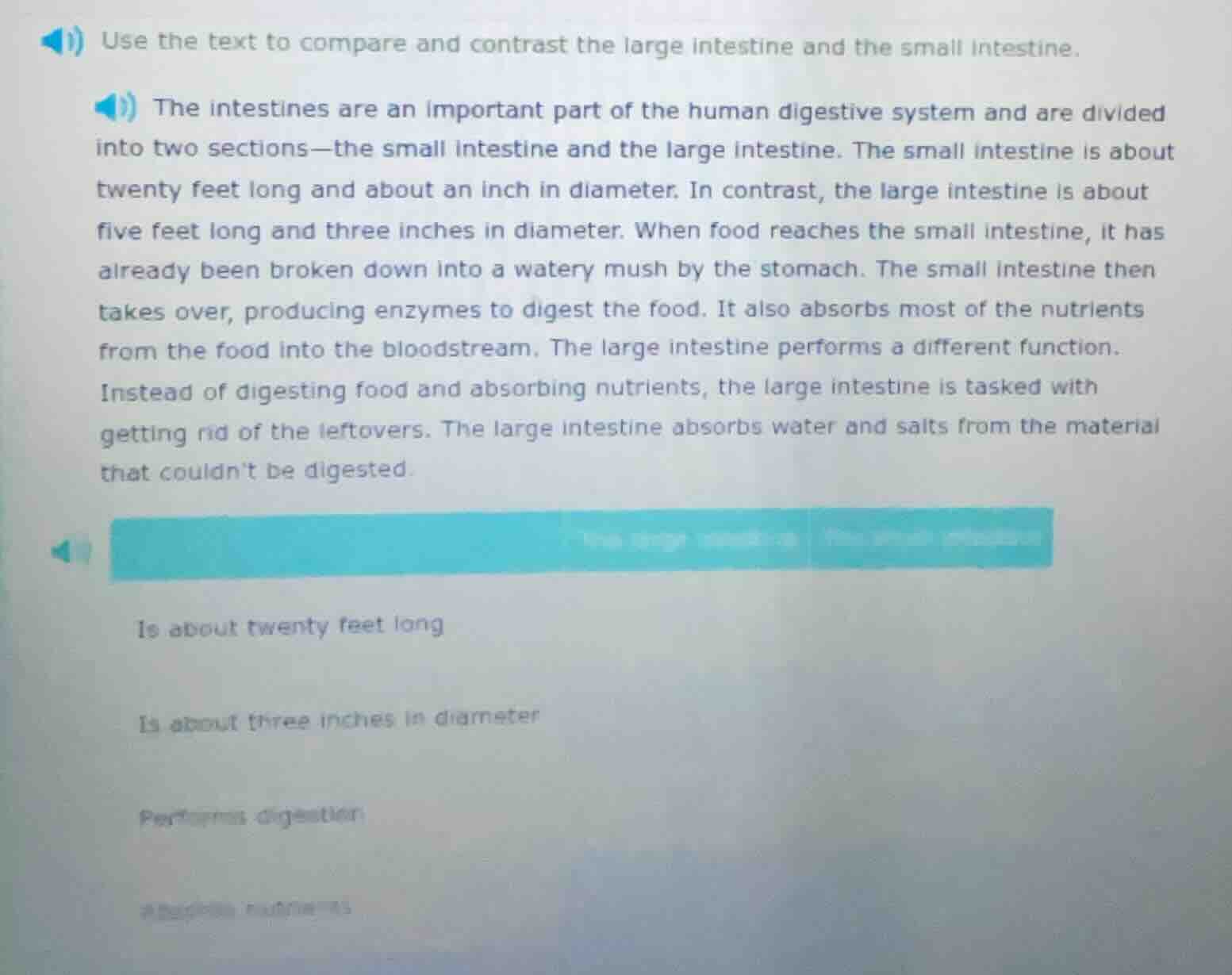 use the text to compare and contrast the large intestine and the small …