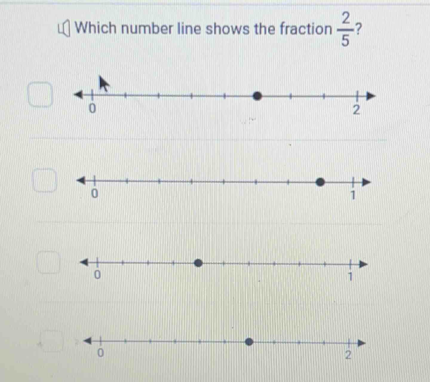 which number line shows the fraction \\(\\frac{2}{5}\\)?