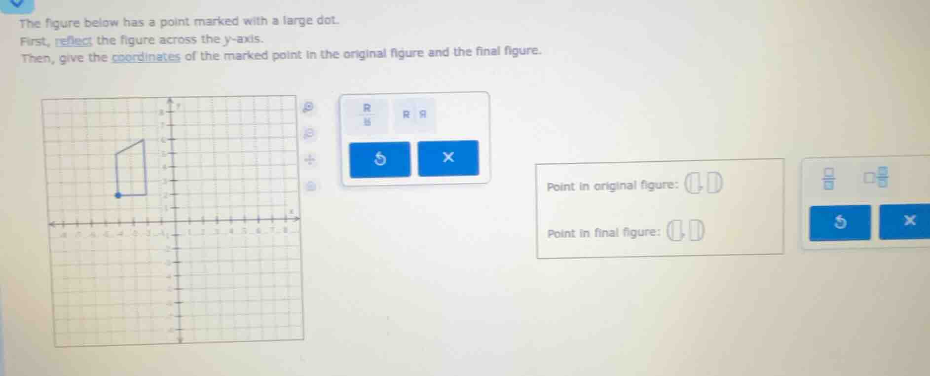 the figure below has a point marked with a large dot. first, reflect th…