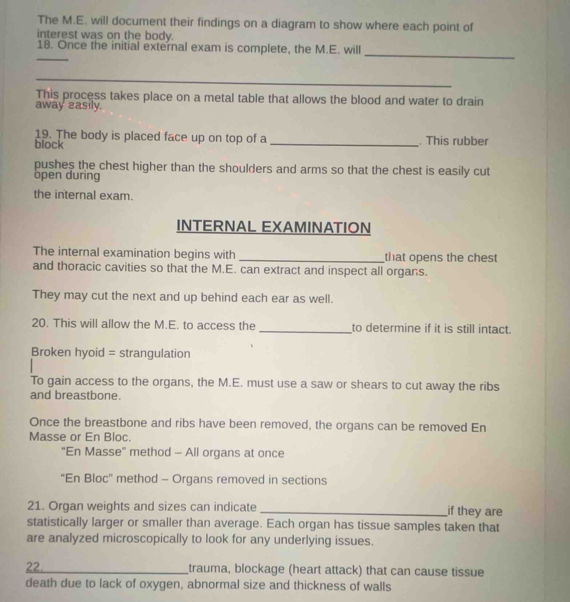 the m.e. will document their findings on a diagram to show where each p…