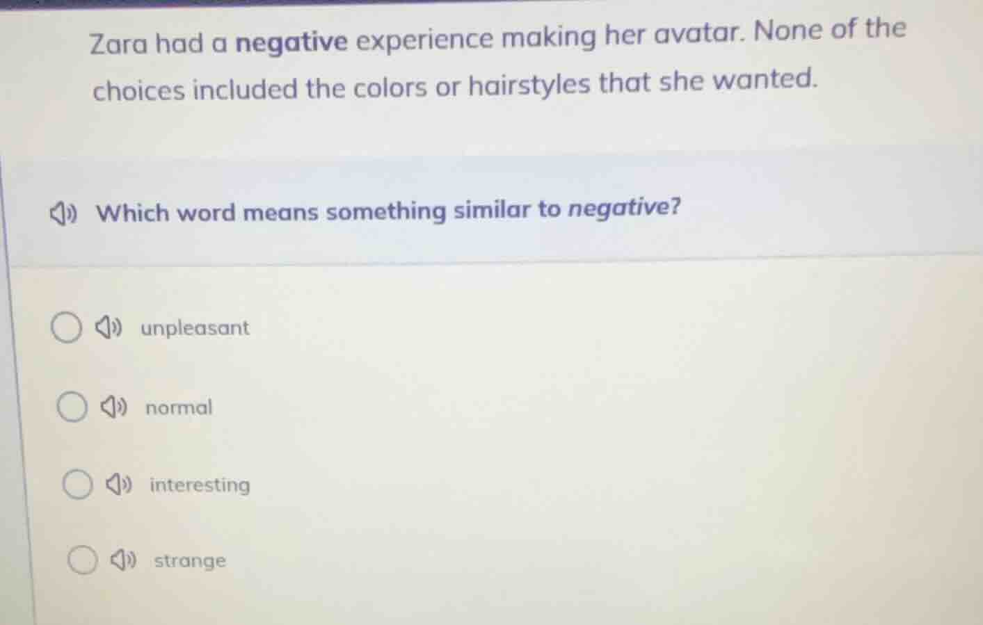 zara had a negative experience making her avatar. none of the choices i…