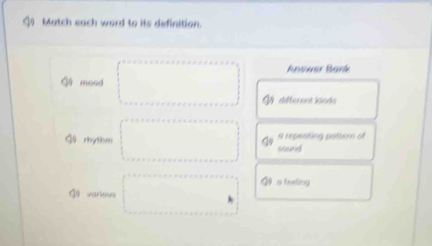 a) match each word to its definition. a) mood a) rhythm a) various answ…