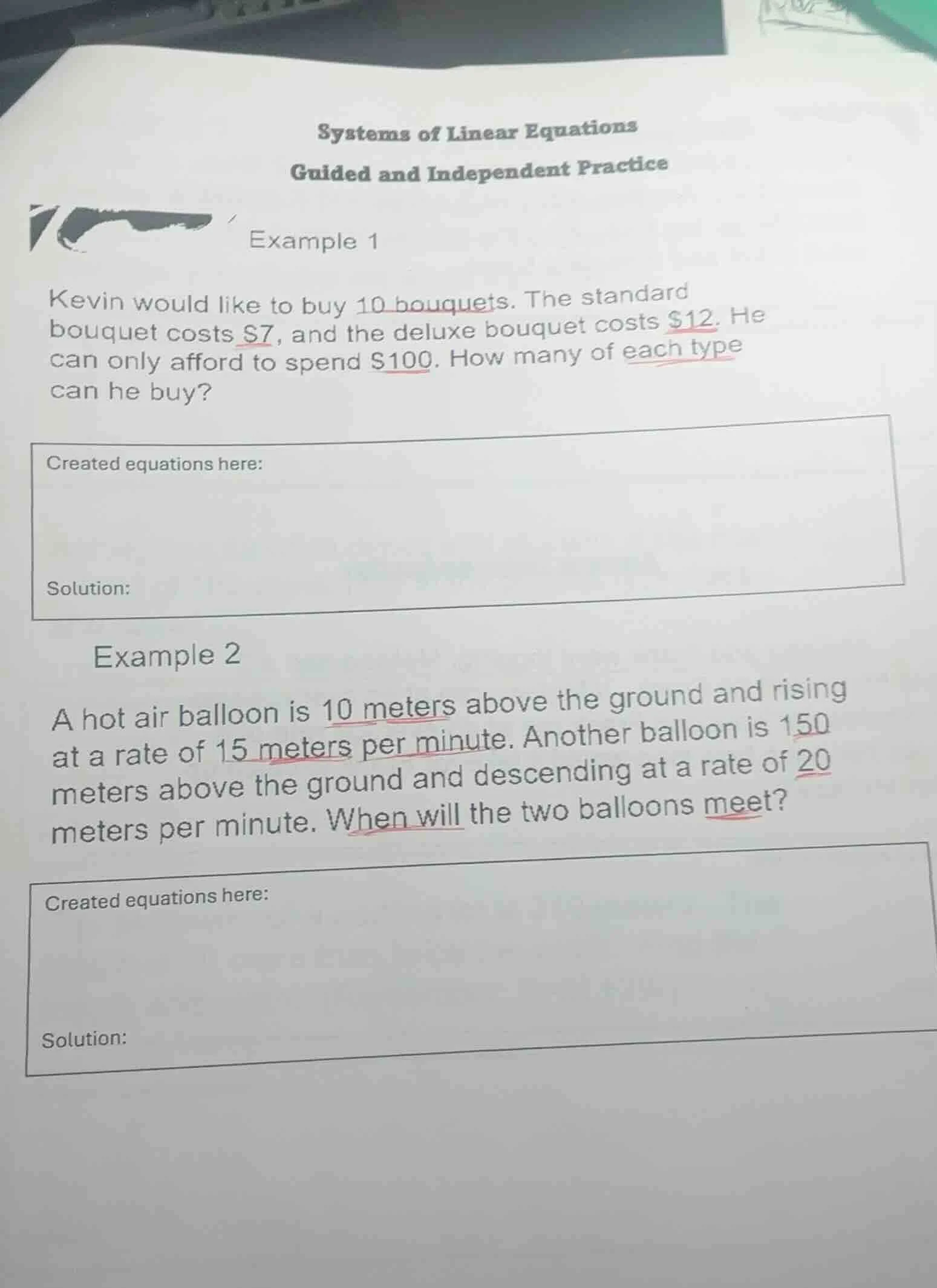 systems of linear equations guided and independent practice example 1 k…