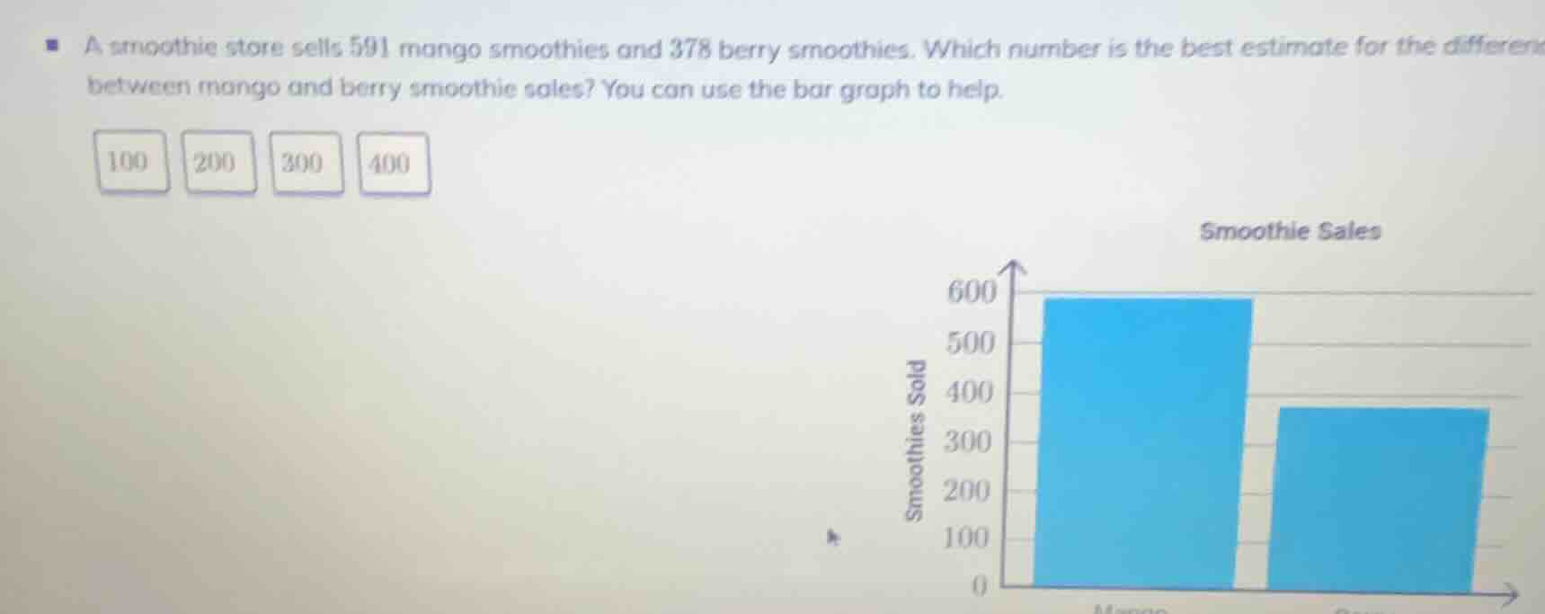 a smoothie store sells 591 mango smoothies and 378 berry smoothies. whi…