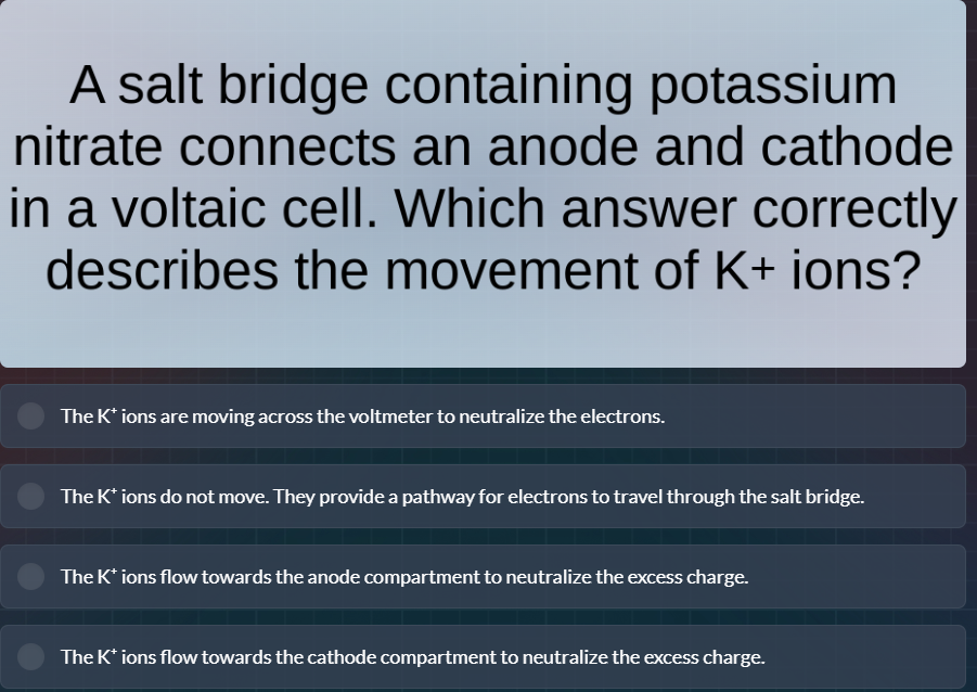 a salt bridge containing potassium nitrate connects an anode and cathod…