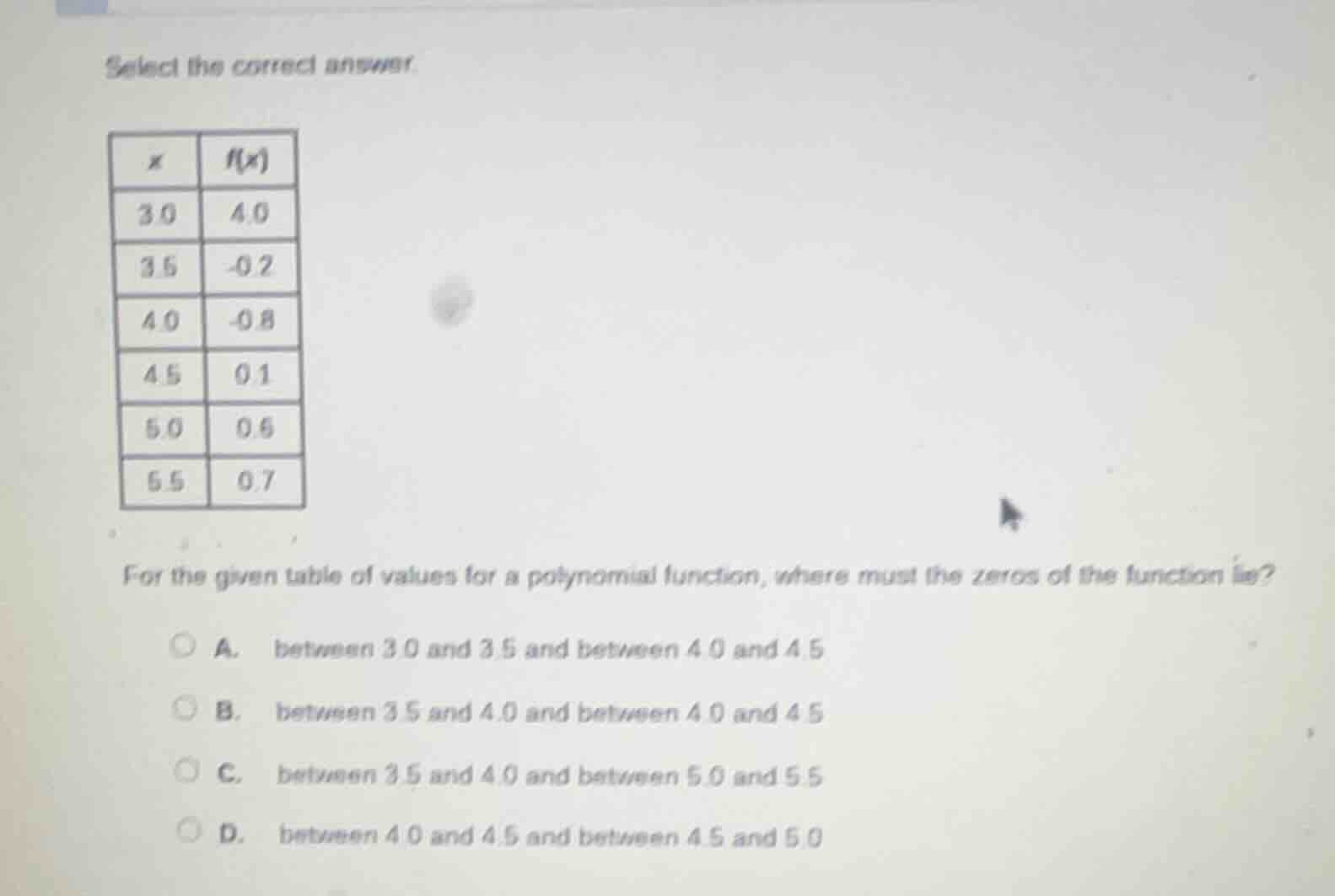select the correct answer. for the given table of values for a polynomi…