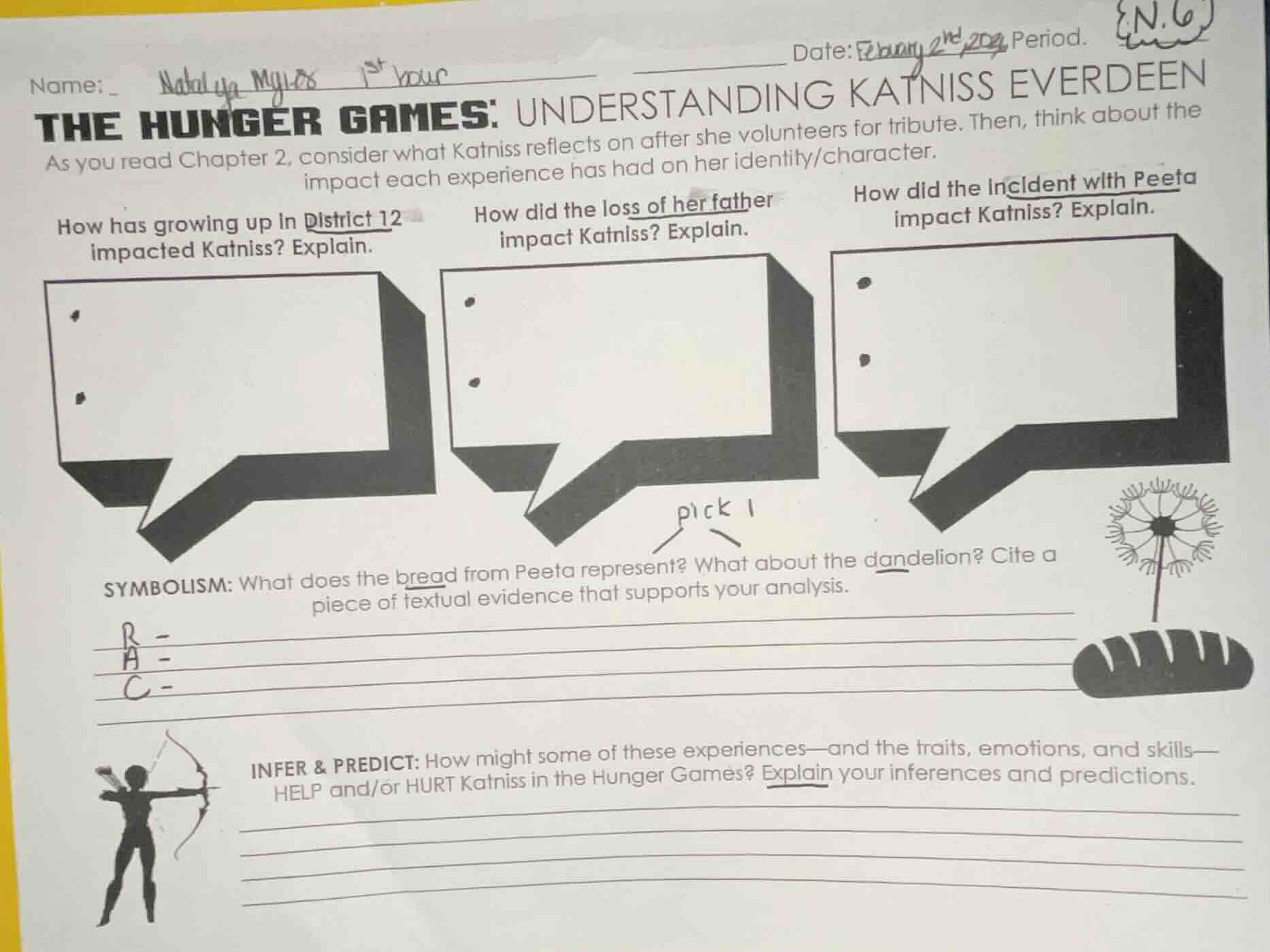 name: natalie myles 1st hour date: february 2nd, 2024 period. the hunge…